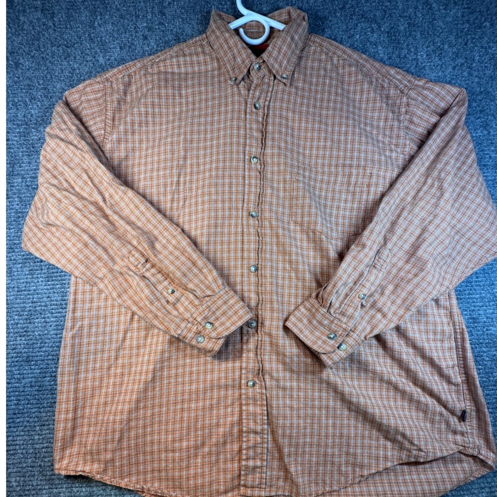 Wrangler Wrinkle Resist Mens Orange Plaid Button Down Shirt‎ Long Sleeve XL